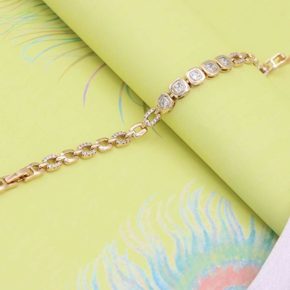 "Cushion Cut Crystal Rose Gold Link Bracelet, XPBL0770 - Picture 5 of 12
